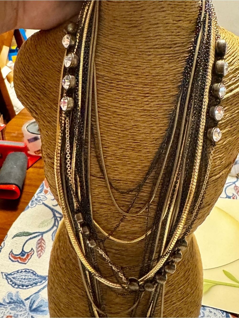 Layered Multi-Strand Necklace in Mixed Gold and Gunmetal